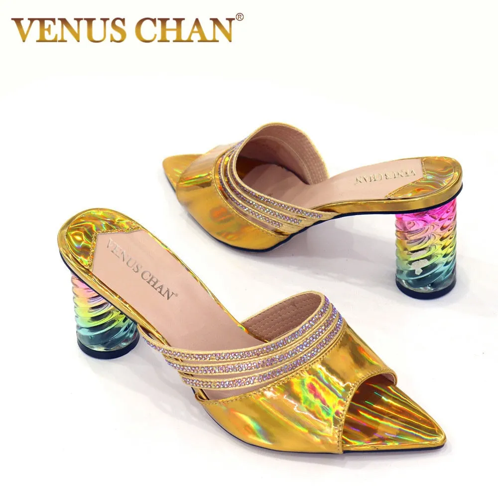 2020 new fashion special arrival wedding gold color Italian women's shoes pointed toe high heel elegant sandals women