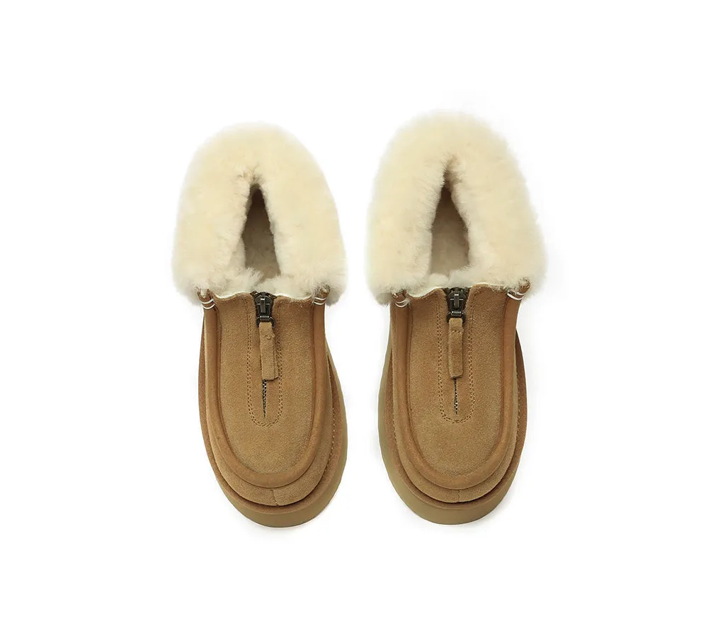 AUSTRALIAN SHEPHERD® UGG Boots Sheepskin Wool Collar Zipper Platform Ankle Boots