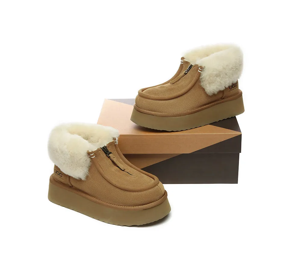 AUSTRALIAN SHEPHERD® UGG Boots Sheepskin Wool Collar Zipper Platform Ankle Boots