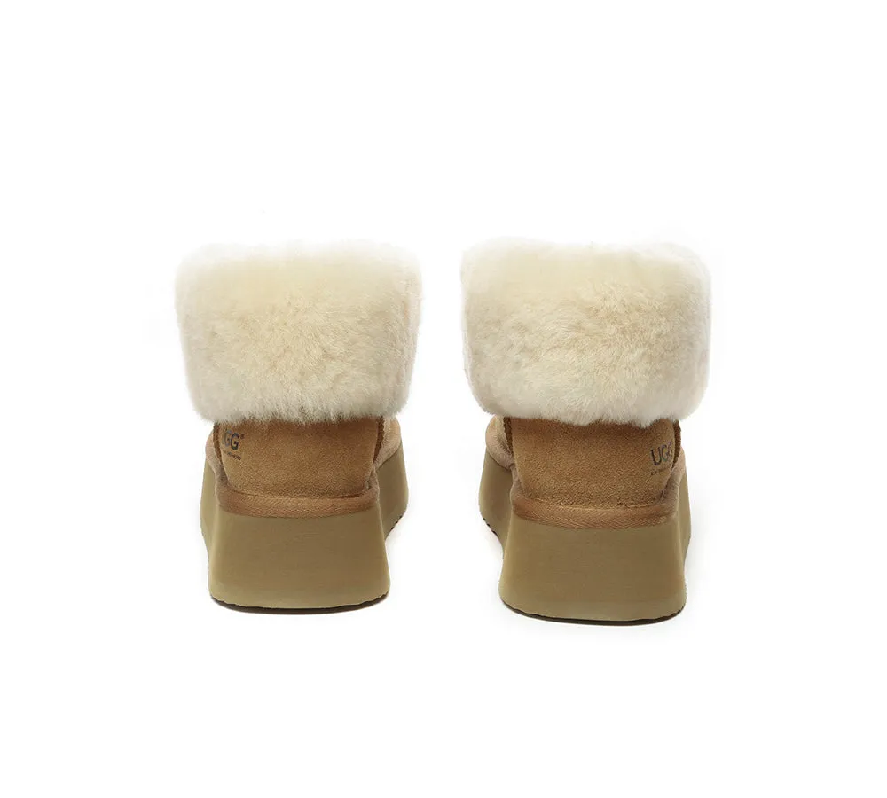 AUSTRALIAN SHEPHERD® UGG Boots Sheepskin Wool Collar Zipper Platform Ankle Boots