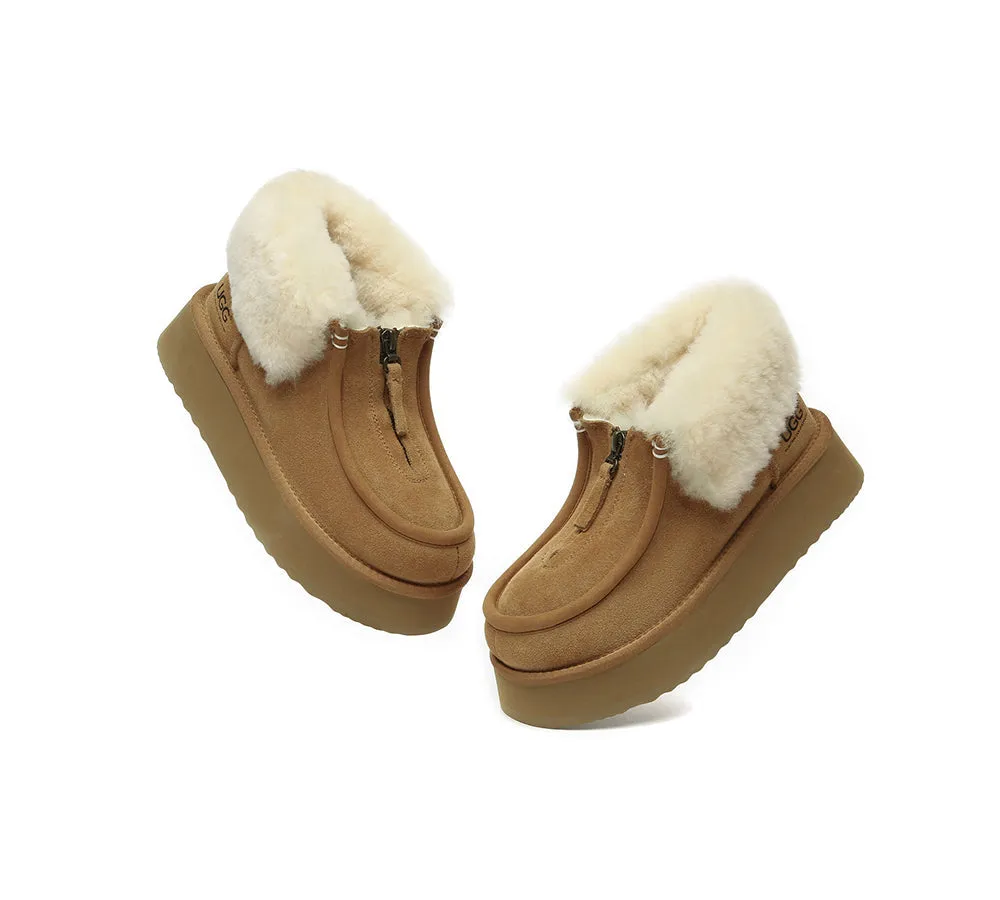 AUSTRALIAN SHEPHERD® UGG Boots Sheepskin Wool Collar Zipper Platform Ankle Boots