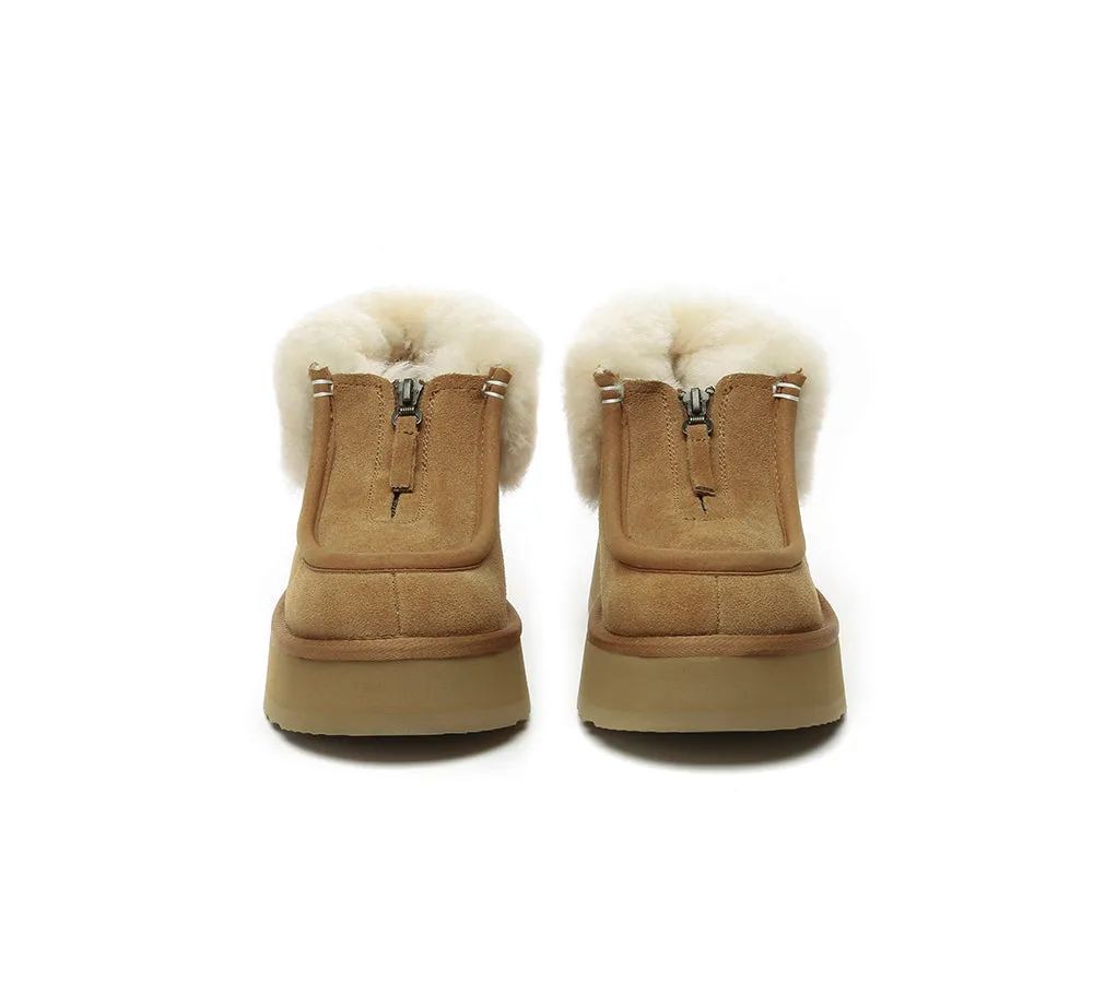 AUSTRALIAN SHEPHERD® UGG Boots Sheepskin Wool Collar Zipper Platform Ankle Boots
