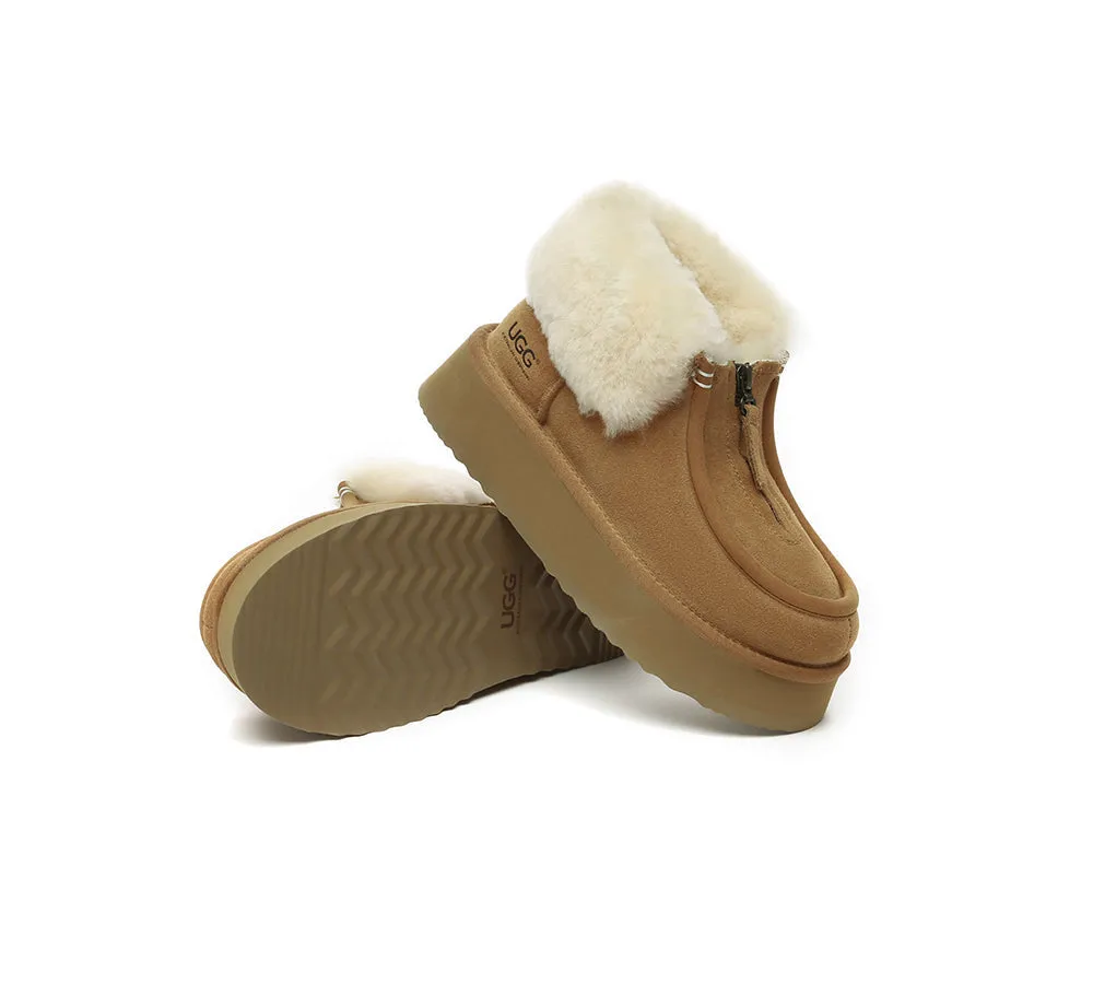 AUSTRALIAN SHEPHERD® UGG Boots Sheepskin Wool Collar Zipper Platform Ankle Boots