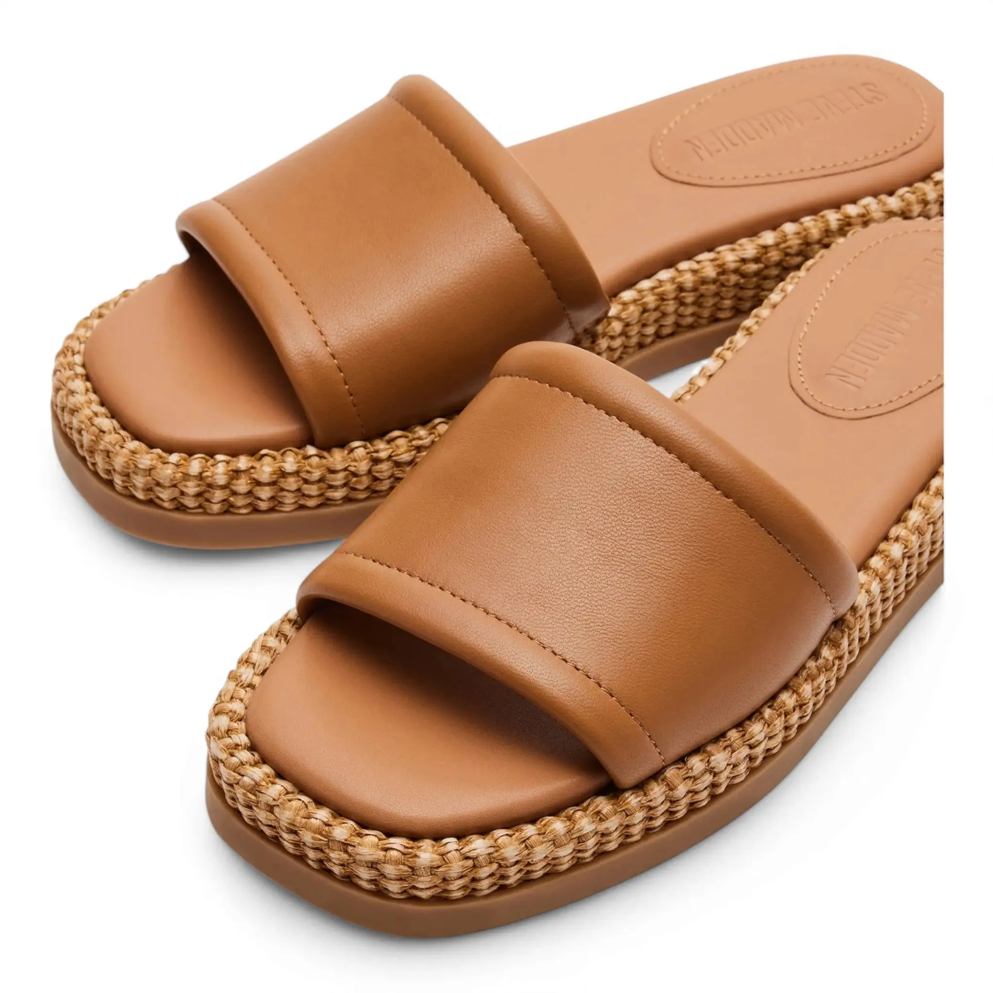 Boardwalk Leather Raffia Flatform Slide