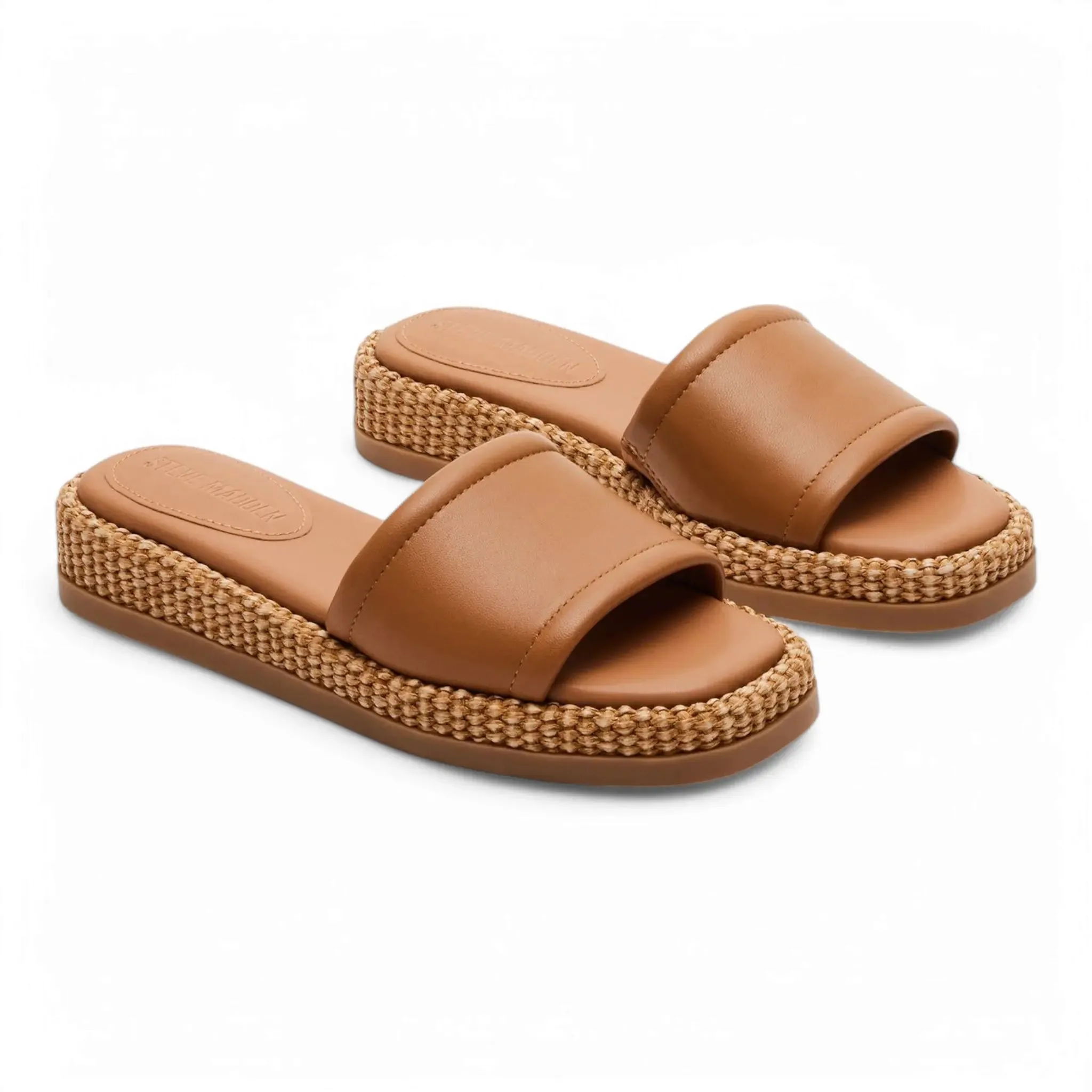 Boardwalk Leather Raffia Flatform Slide