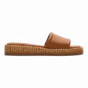 Boardwalk Leather Raffia Flatform Slide