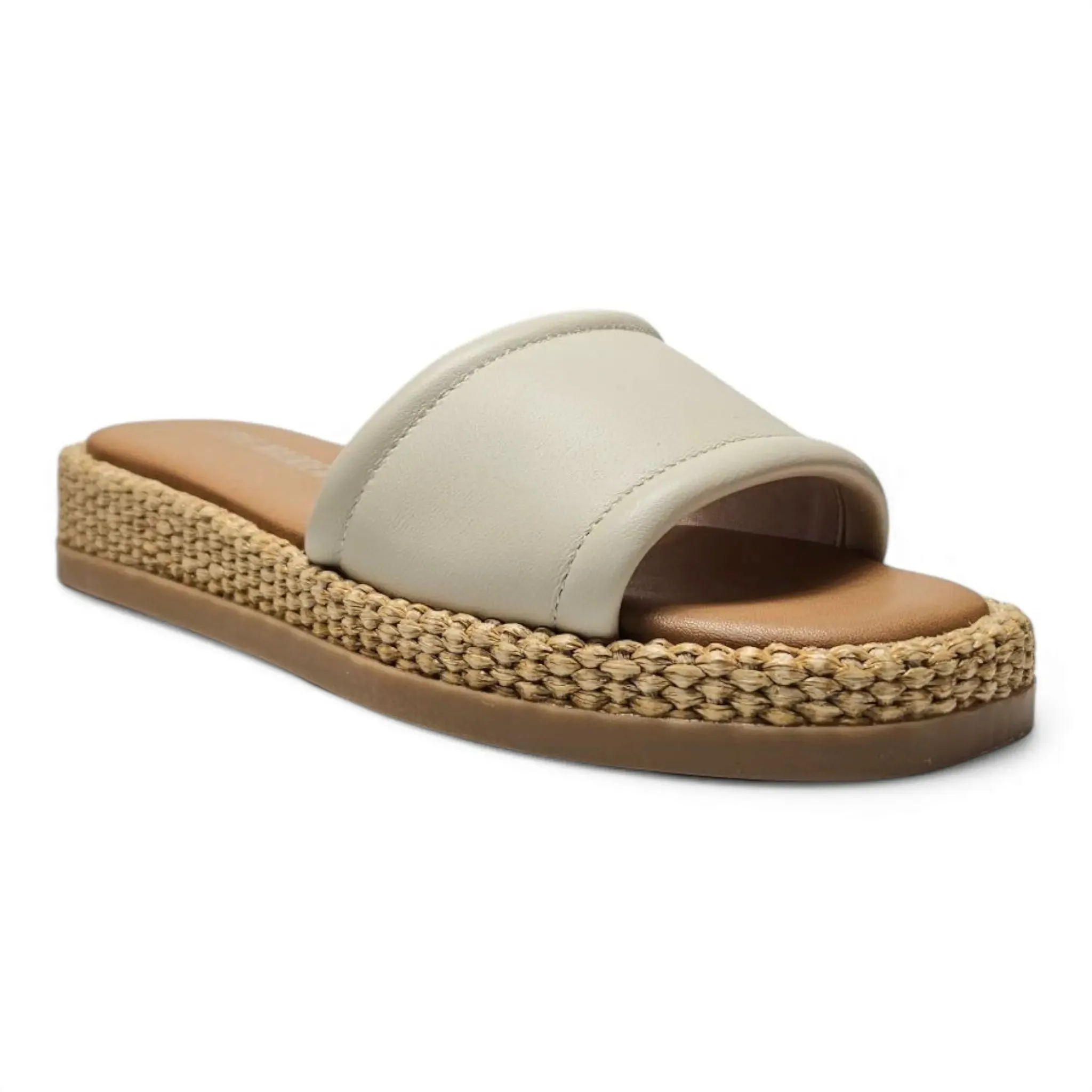 Boardwalk Leather Raffia Flatform Slide