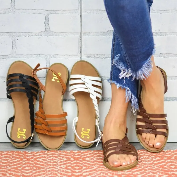 Braided Open Toe Summer Beach Flat Sandals