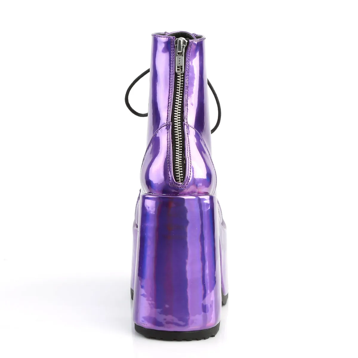 CAMEL-203 DemoniaCult Alternative Footwear Purple Hologram Ankle Boots
