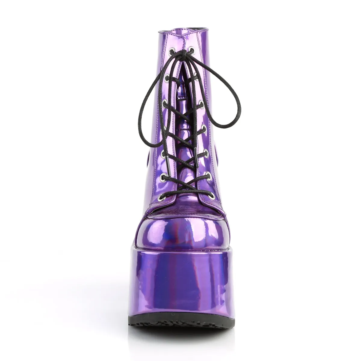 CAMEL-203 DemoniaCult Alternative Footwear Purple Hologram Ankle Boots