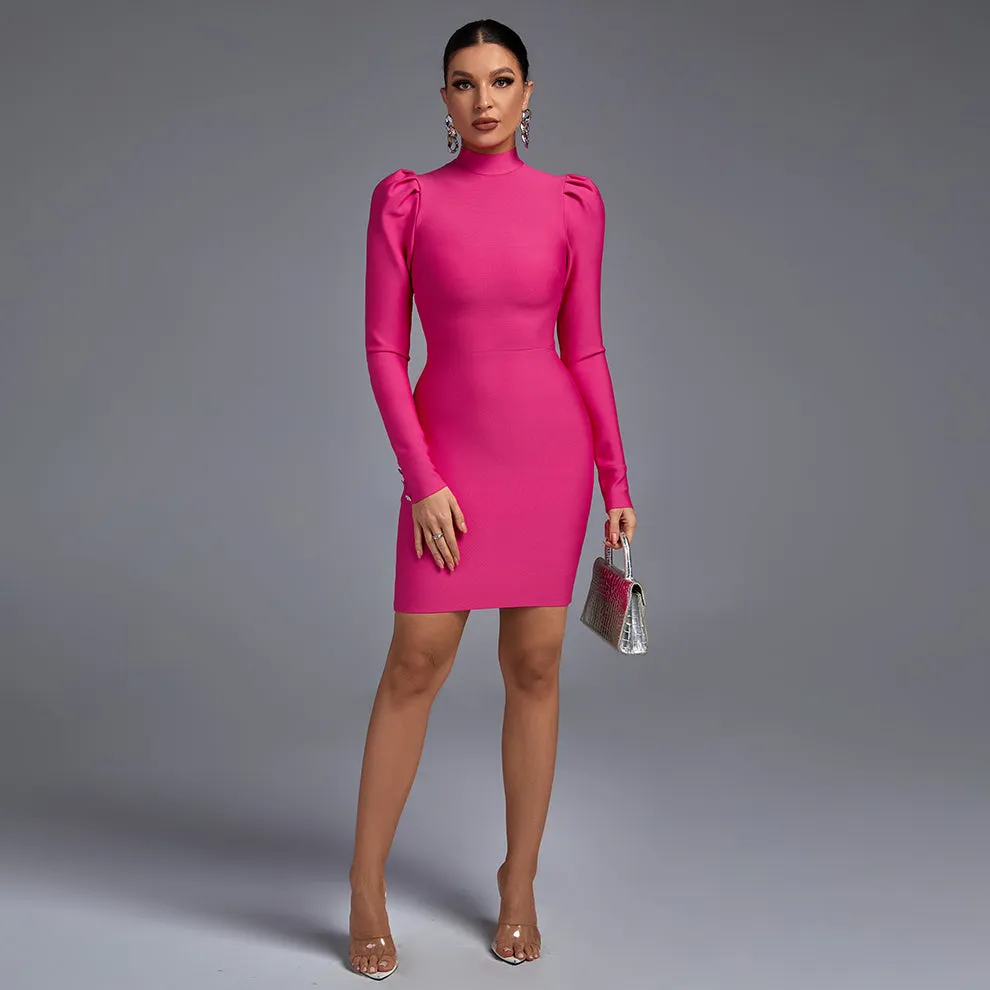 Chic High Neck Long Sleeve Mini Bandage Dress