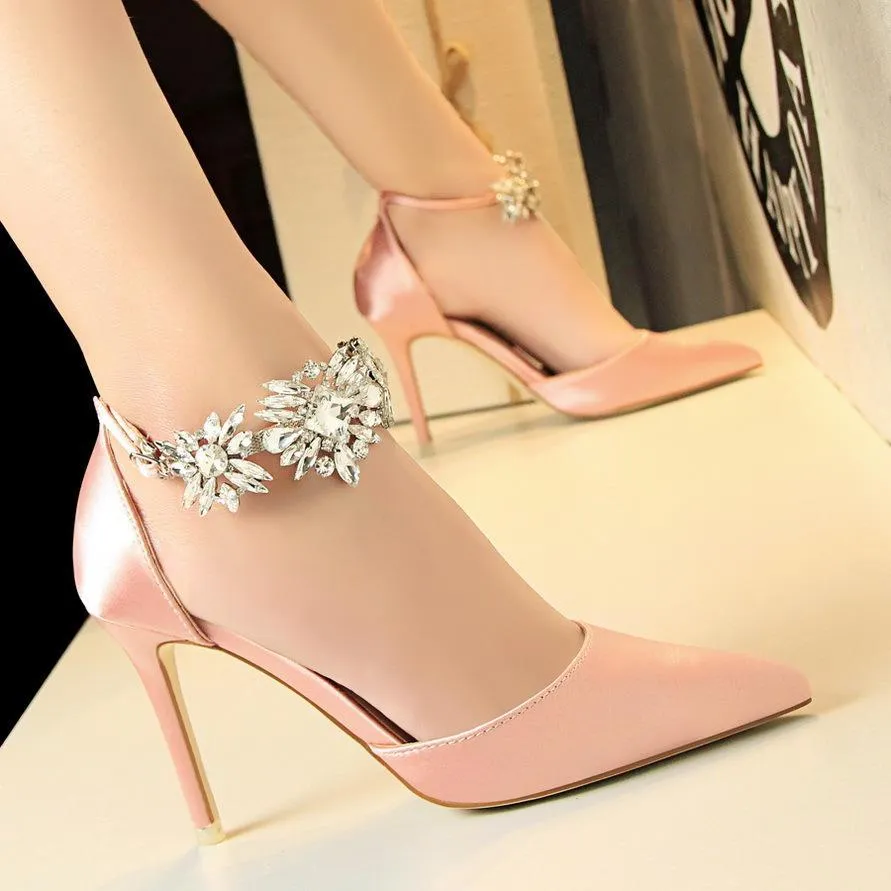 Chicvane Suede Pointed Rhinestone Stiletto Heel Bridal Shoes