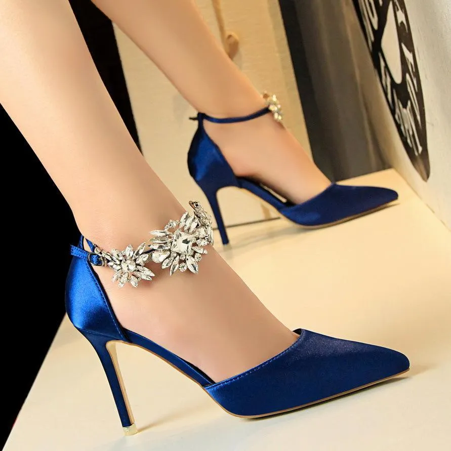 Chicvane Suede Pointed Rhinestone Stiletto Heel Bridal Shoes