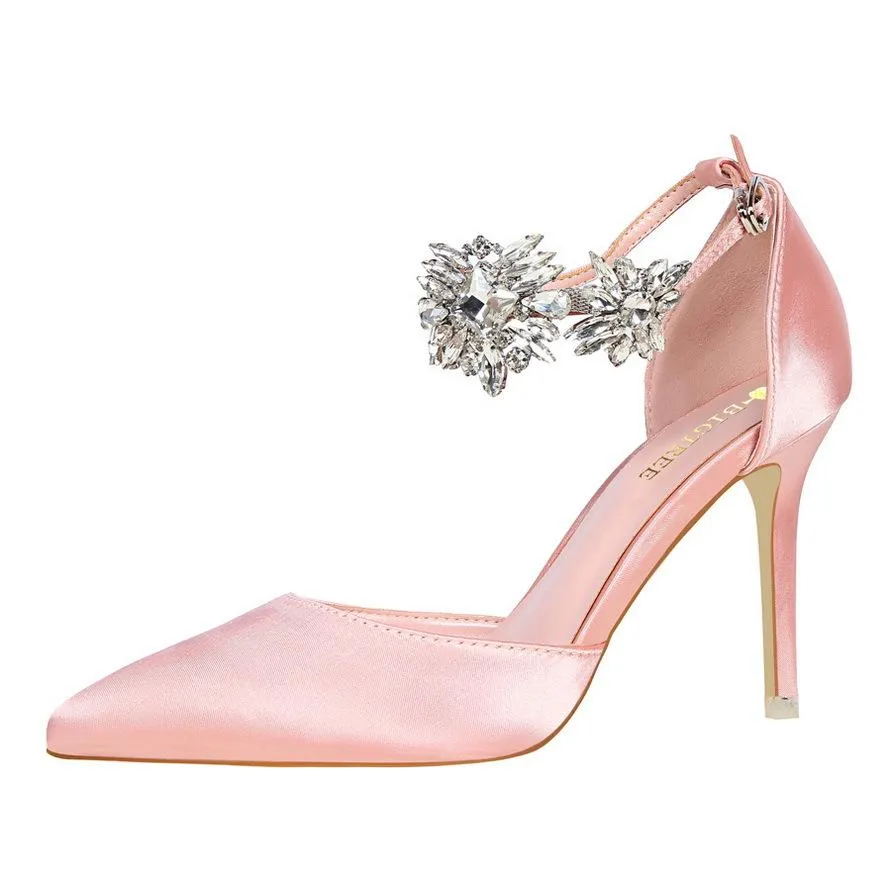 Chicvane Suede Pointed Rhinestone Stiletto Heel Bridal Shoes