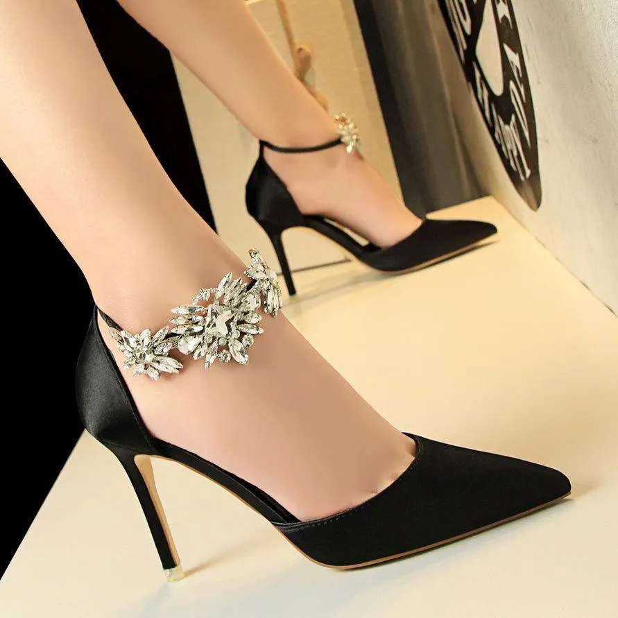 Chicvane Suede Pointed Rhinestone Stiletto Heel Bridal Shoes