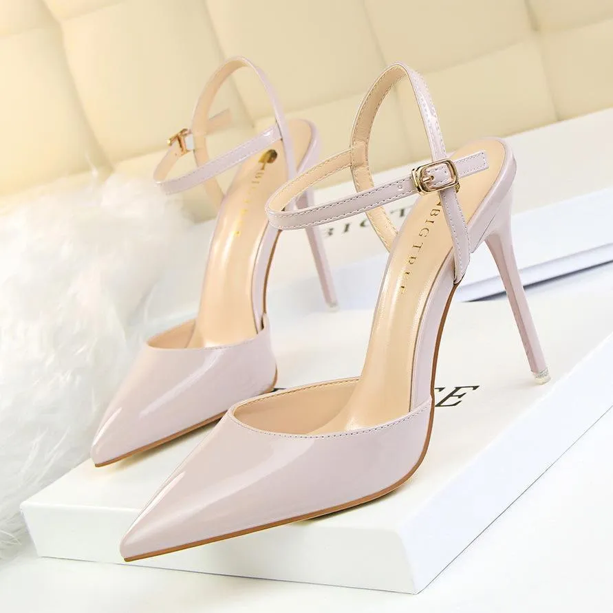Chicvane Women's Patent Leather Stiletto Heel Closed Toe Pumps with Buckle