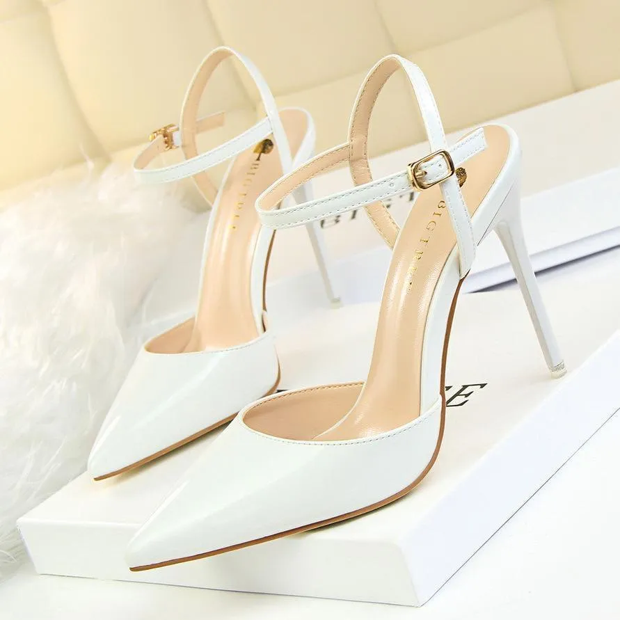 Chicvane Women's Patent Leather Stiletto Heel Closed Toe Pumps with Buckle
