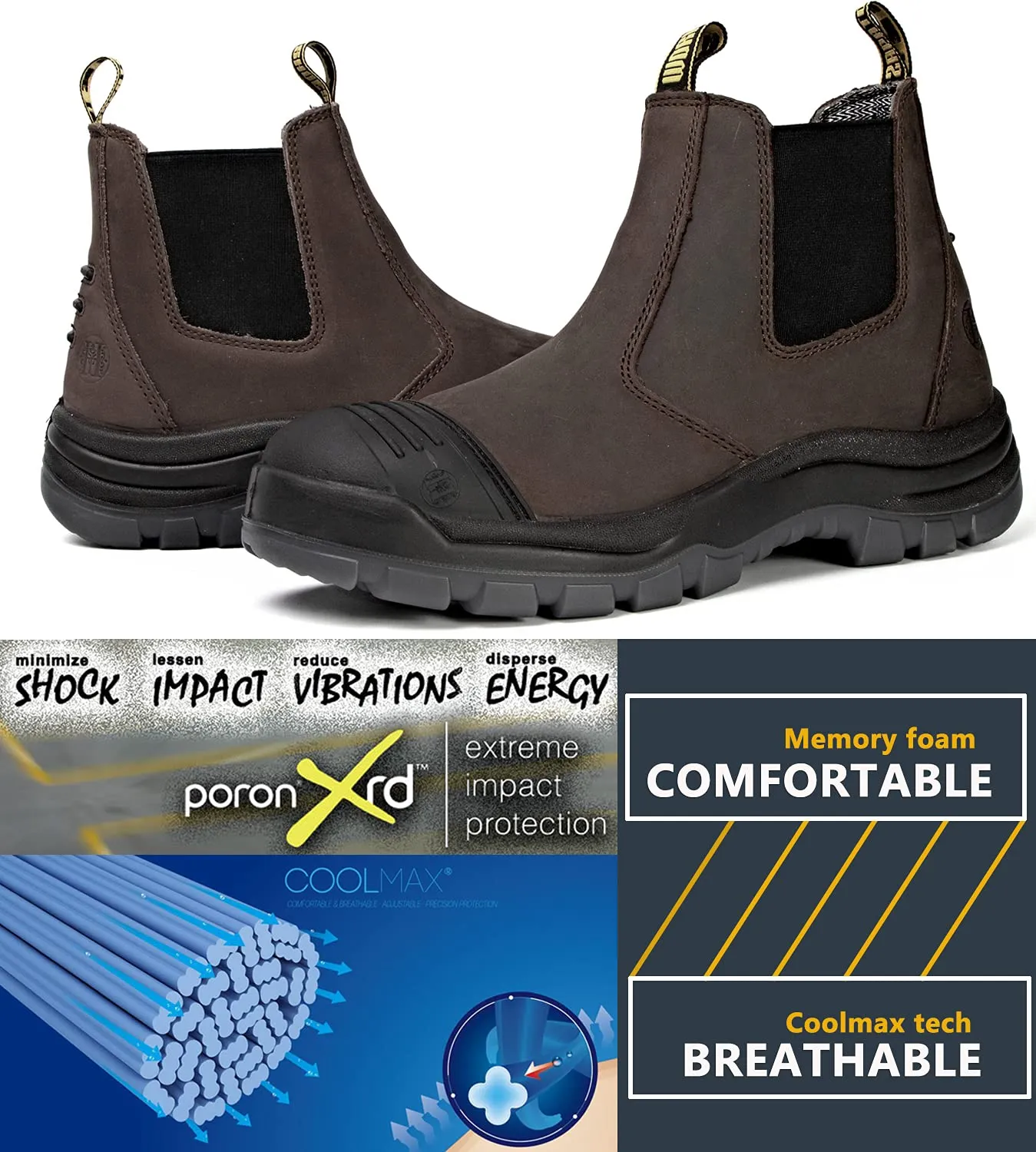COF 802 /COF 822 Soft/Composite Toe Waterproof Working Boots Safety Static Dissipative Working Shoes (Dark Brown)