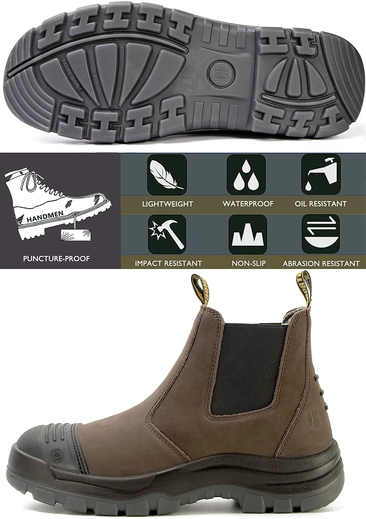 COF 802 /COF 822 Soft/Composite Toe Waterproof Working Boots Safety Static Dissipative Working Shoes (Dark Brown)