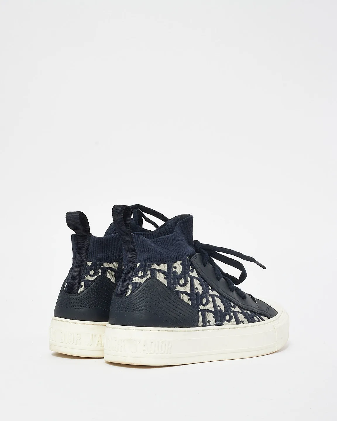 Dior Navy Blue & White Oblique Knit High Top Walk'N'Dior Sneakers - 36.5