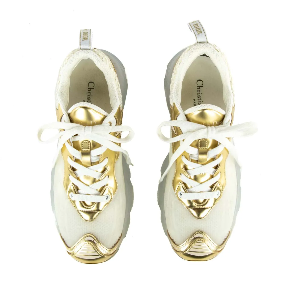 Dior White & Gold Vibe Chunky Sneakers Size US 8 | EU 38