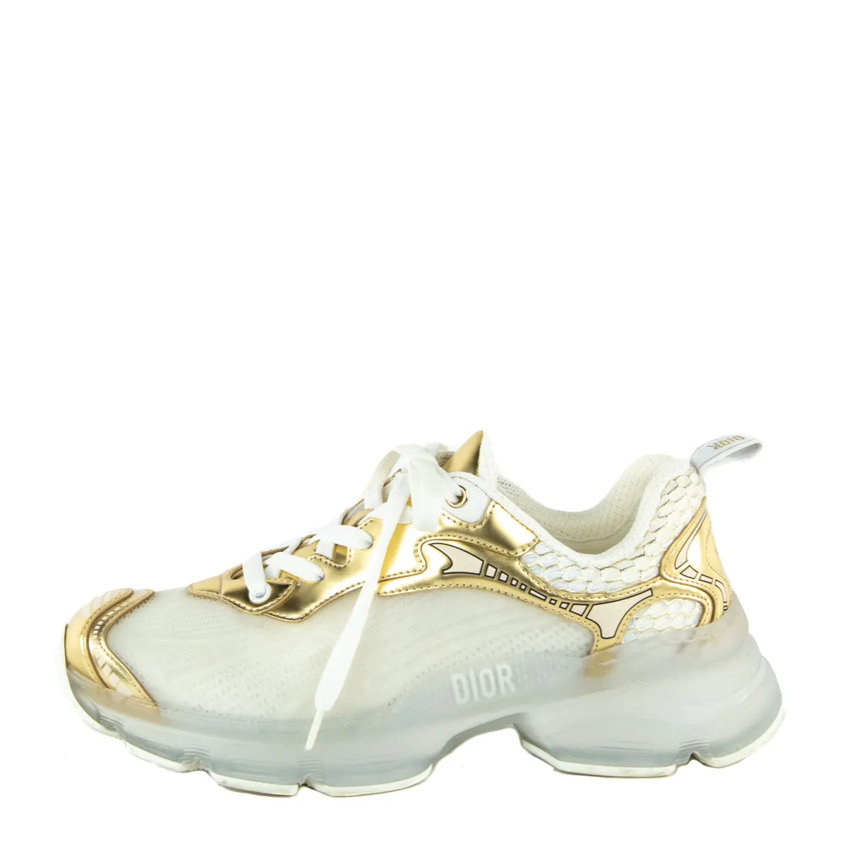 Dior White & Gold Vibe Chunky Sneakers Size US 8 | EU 38