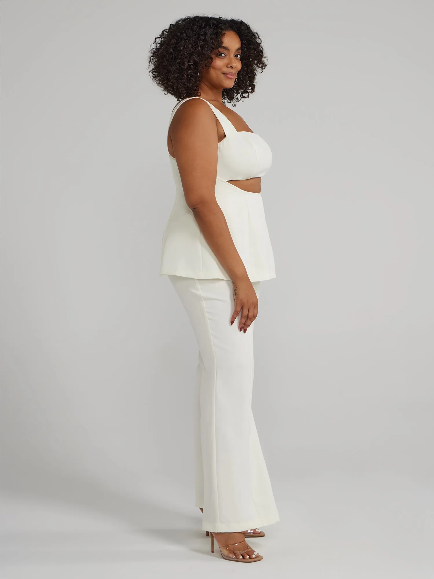 Fashion To Figure - Peplum Waist Cutout Sleeveless Jumpsuit