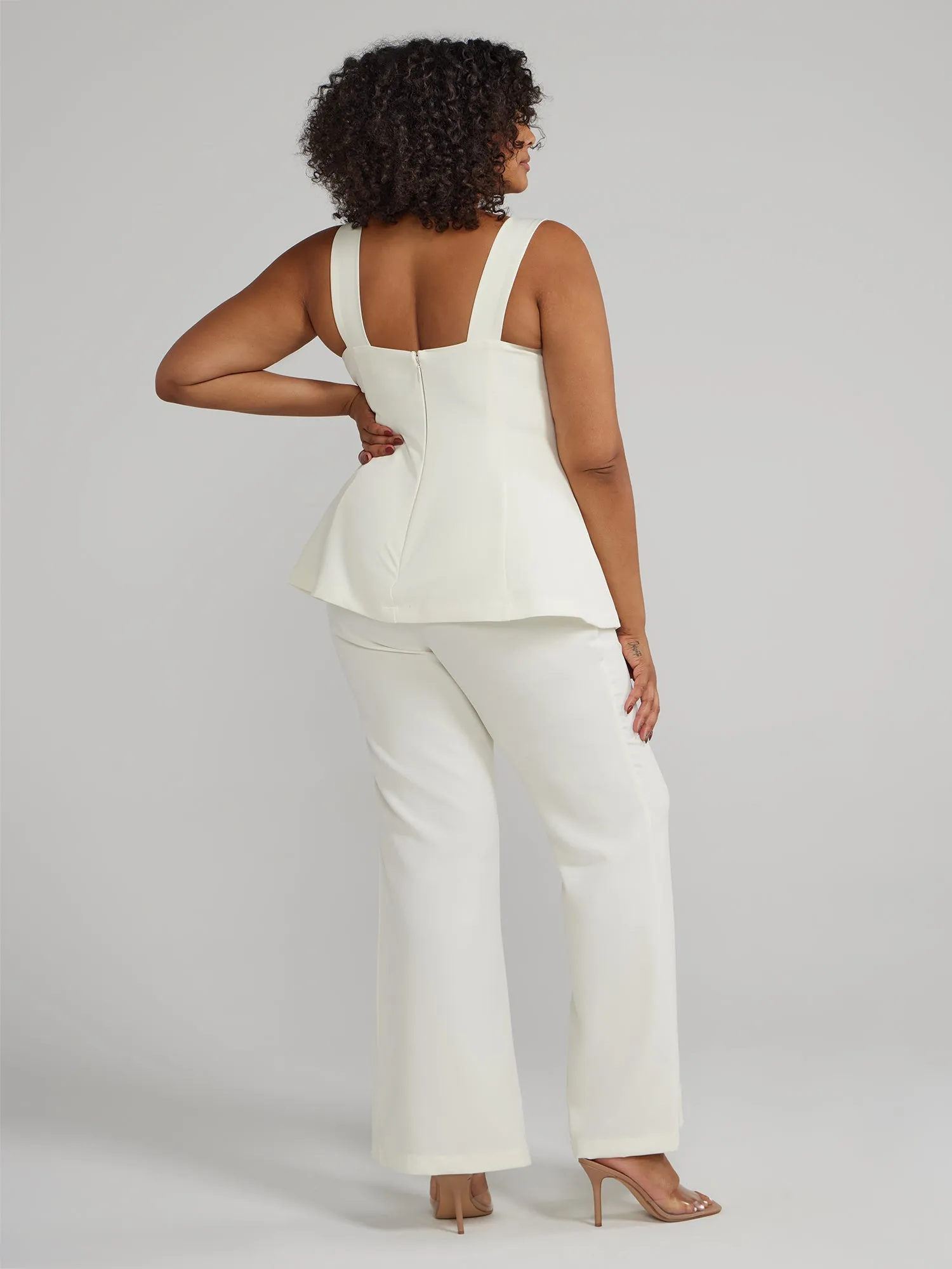 Fashion To Figure - Peplum Waist Cutout Sleeveless Jumpsuit