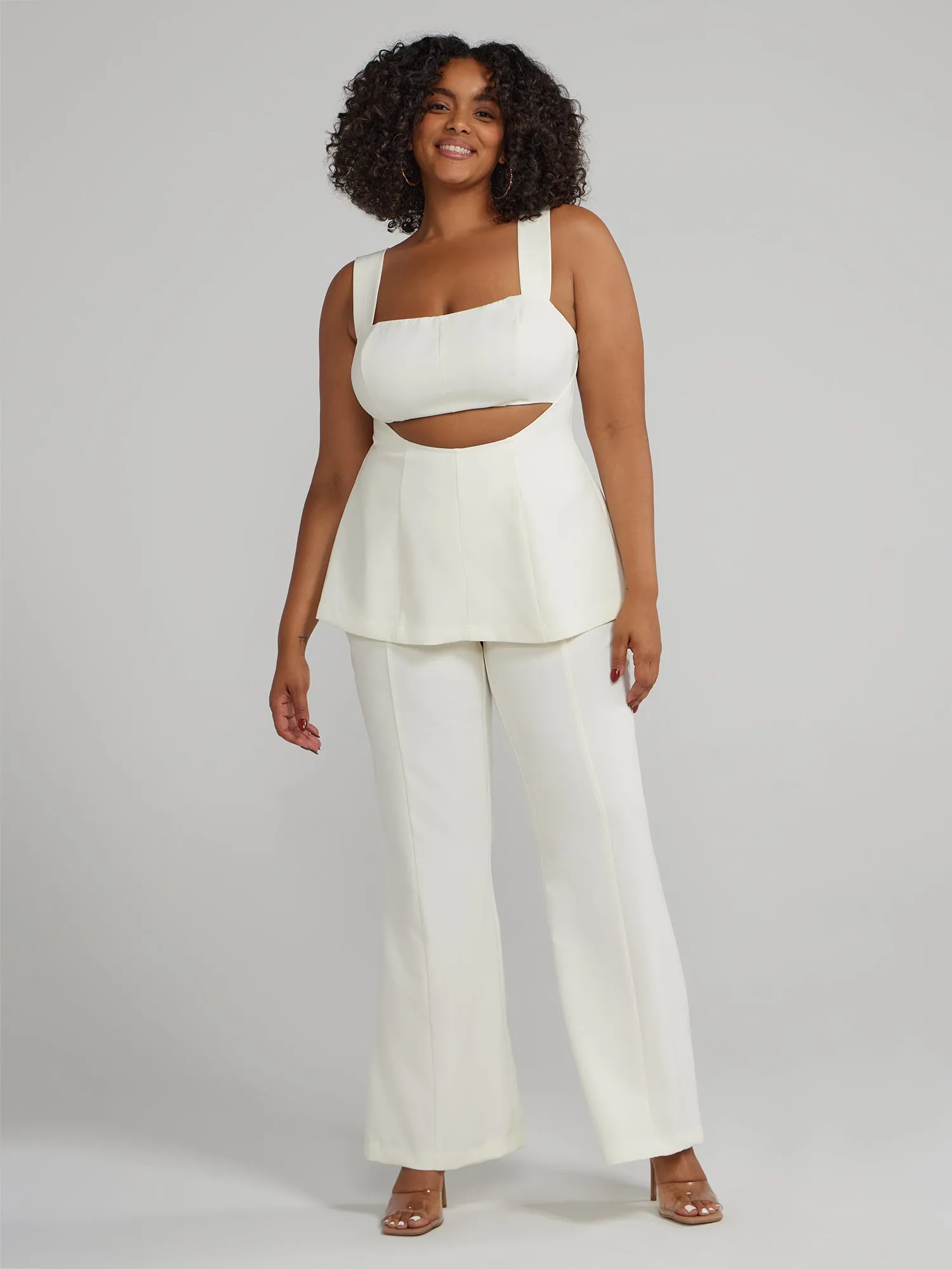 Fashion To Figure - Peplum Waist Cutout Sleeveless Jumpsuit