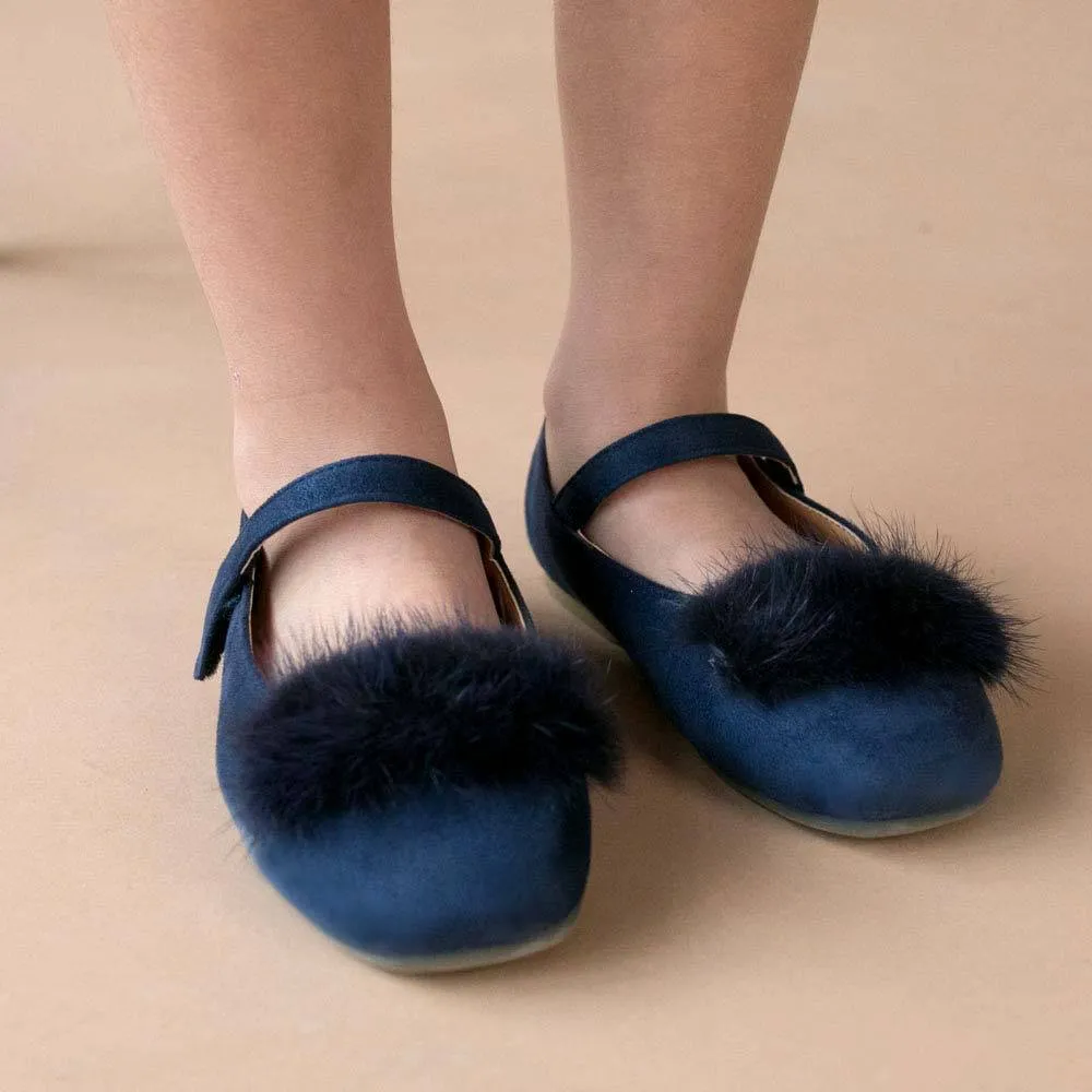 Faux Fur Mary Jane Shoes, Navy