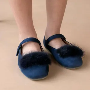 Faux Fur Mary Jane Shoes, Navy