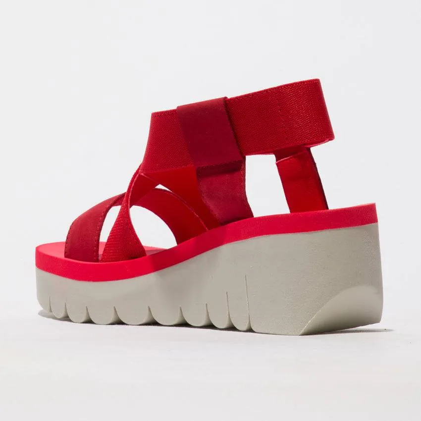 Fly Yabi 922 Ladies Lipstick Red Textile Pull On Sandals