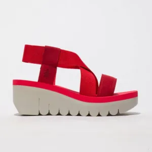 Fly Yabi 922 Ladies Lipstick Red Textile Pull On Sandals