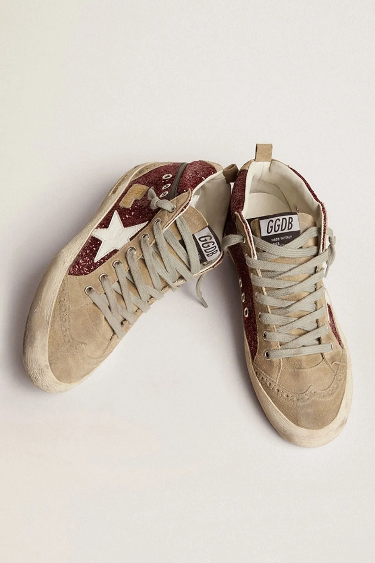 Golden Goose Mid Star Sneaker - Dark Red/ Taupe/ White/ Black