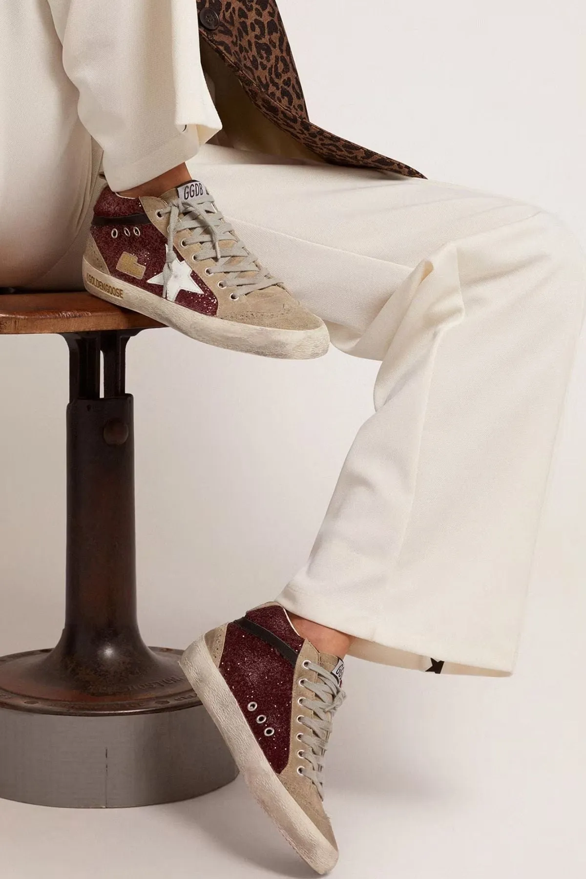 Golden Goose Mid Star Sneaker - Dark Red/ Taupe/ White/ Black