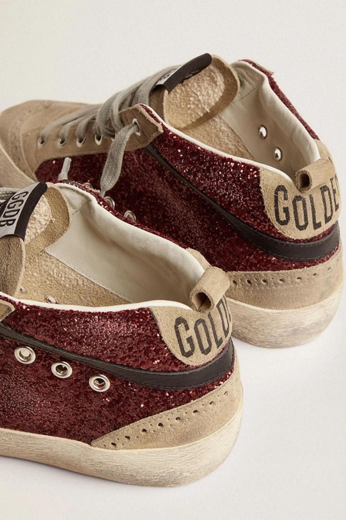 Golden Goose Mid Star Sneaker - Dark Red/ Taupe/ White/ Black