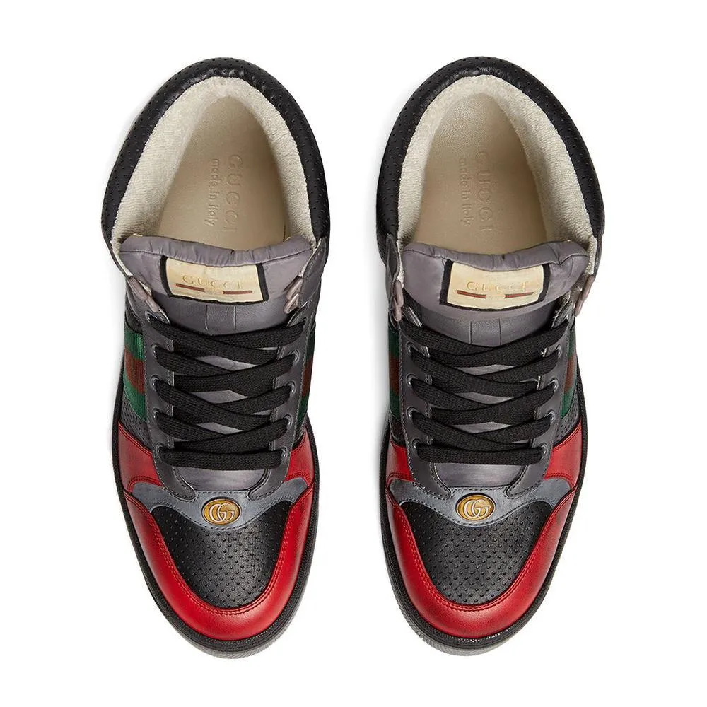 Gucci Men's Screener Leather High-top Sneakers Light Hibiscus Red