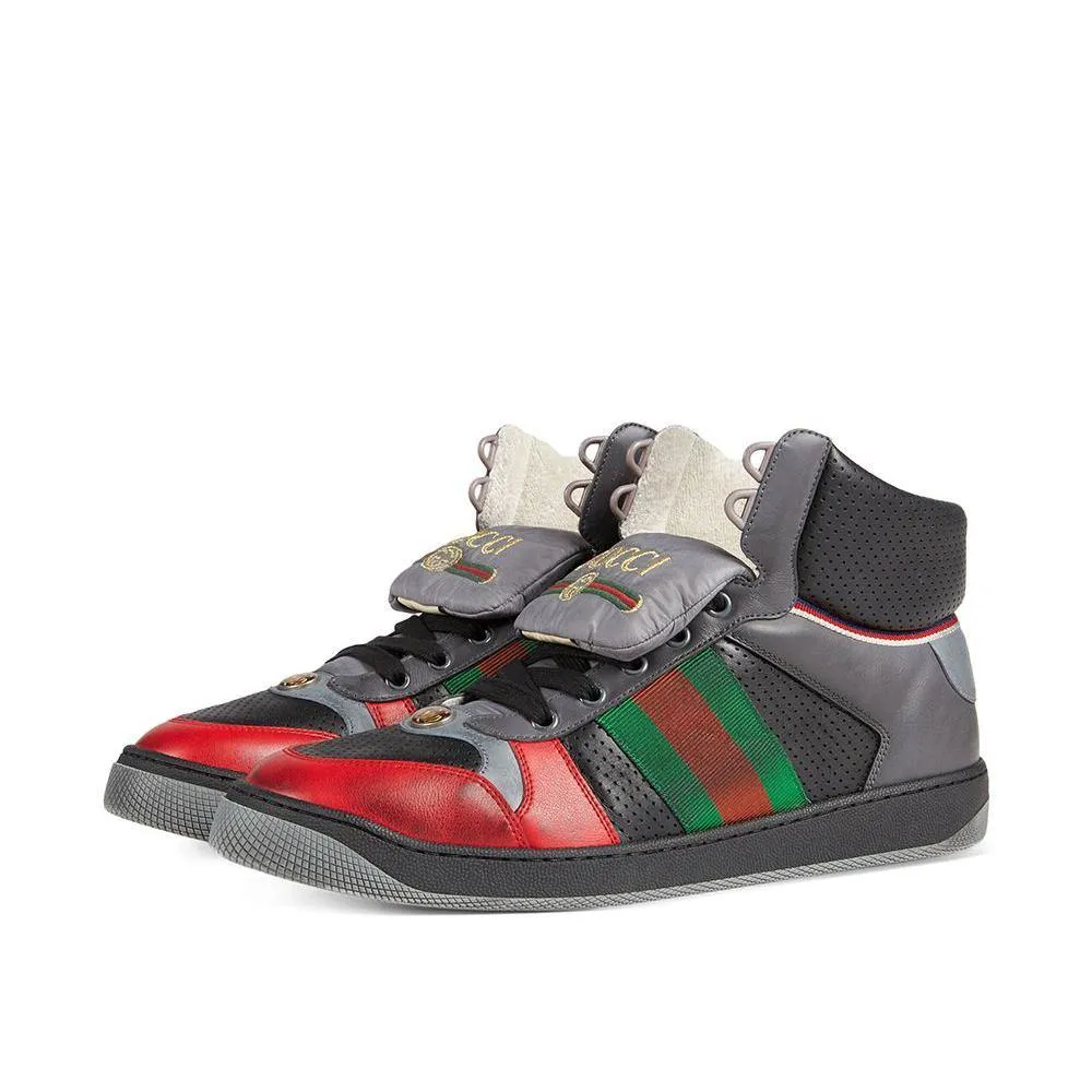 Gucci Men's Screener Leather High-top Sneakers Light Hibiscus Red