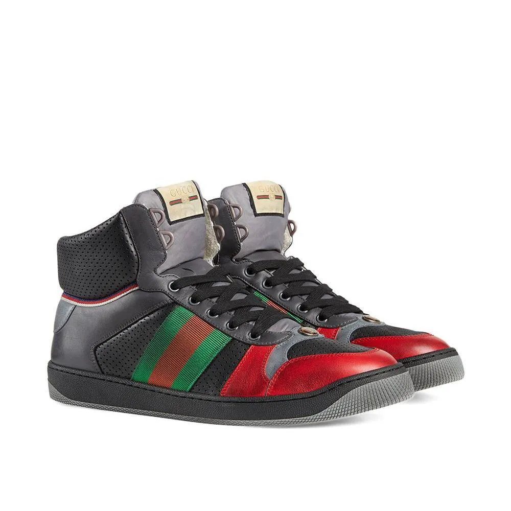 Gucci Men's Screener Leather High-top Sneakers Light Hibiscus Red