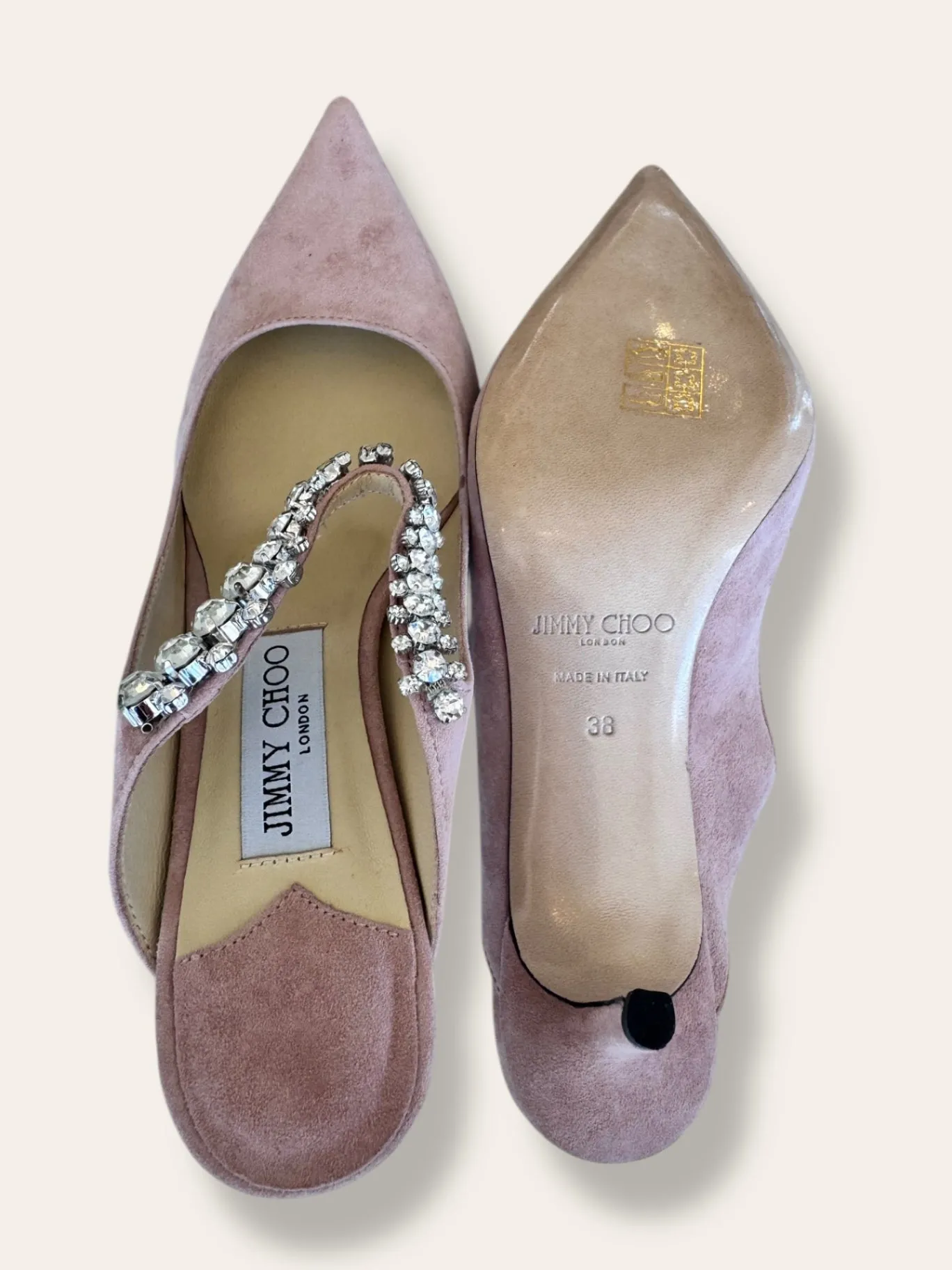 Jimmy Choo pink suede crystal strap heels 5