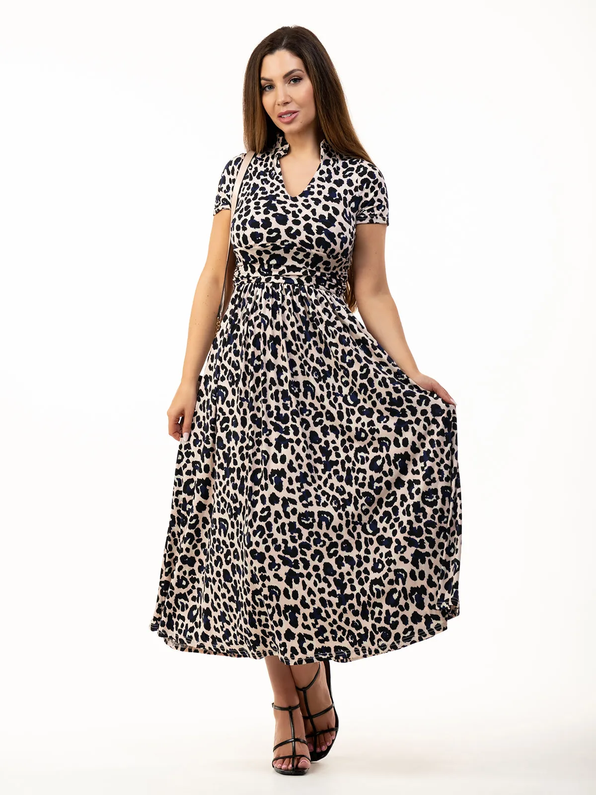 Mabrouka Stand Neck Dress, Pink Animal