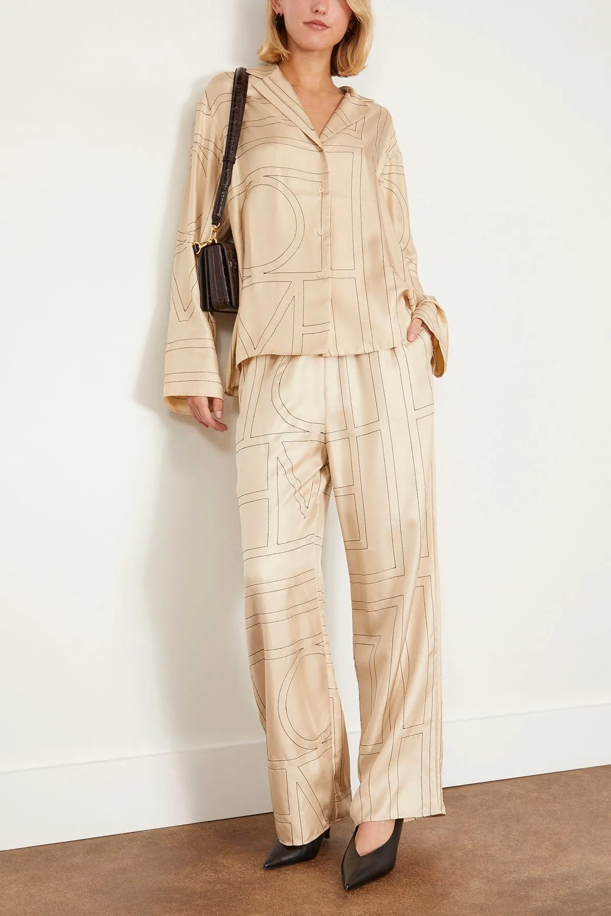 Monogram Silk Pajama Top in Ivory