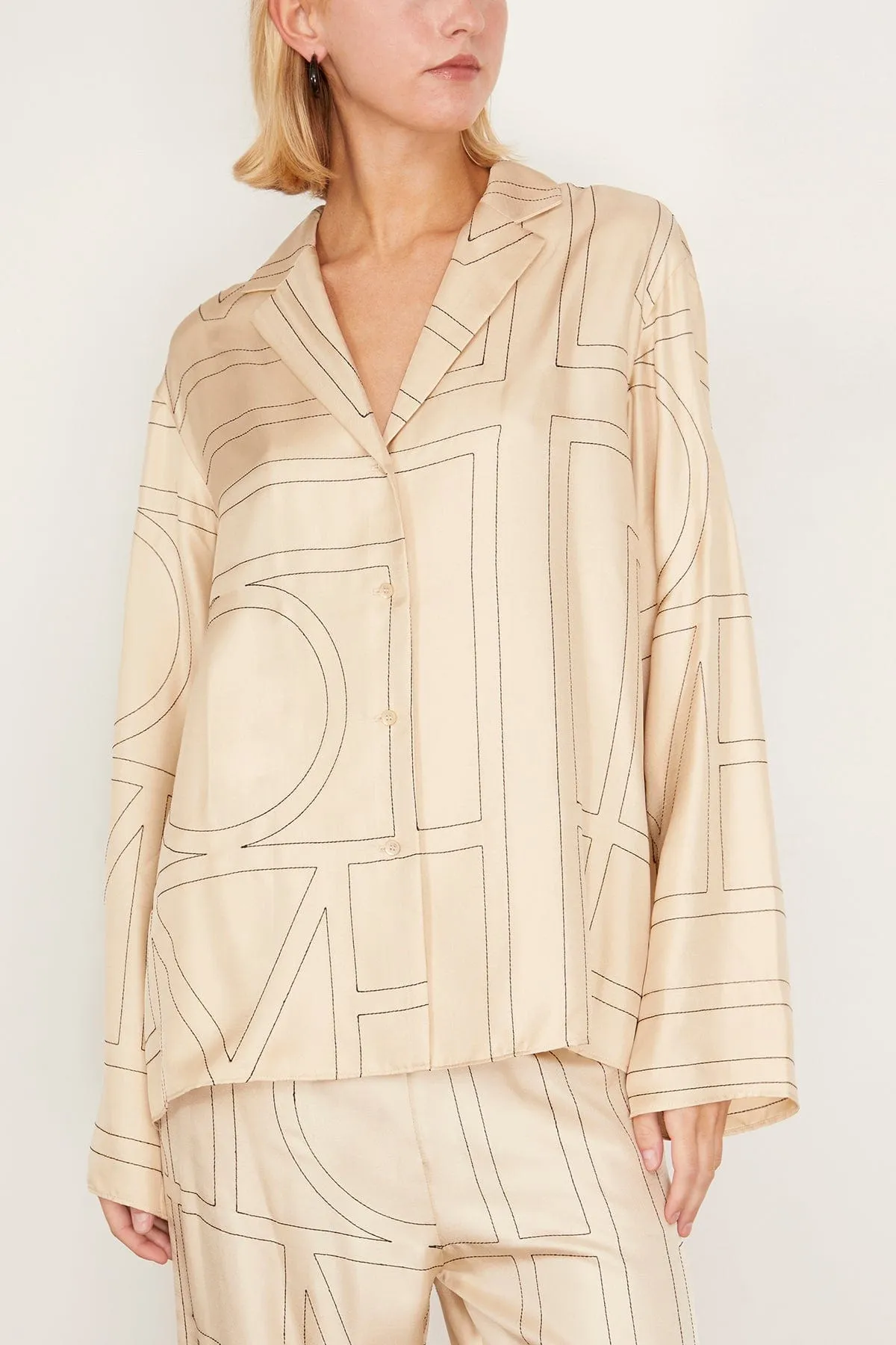 Monogram Silk Pajama Top in Ivory