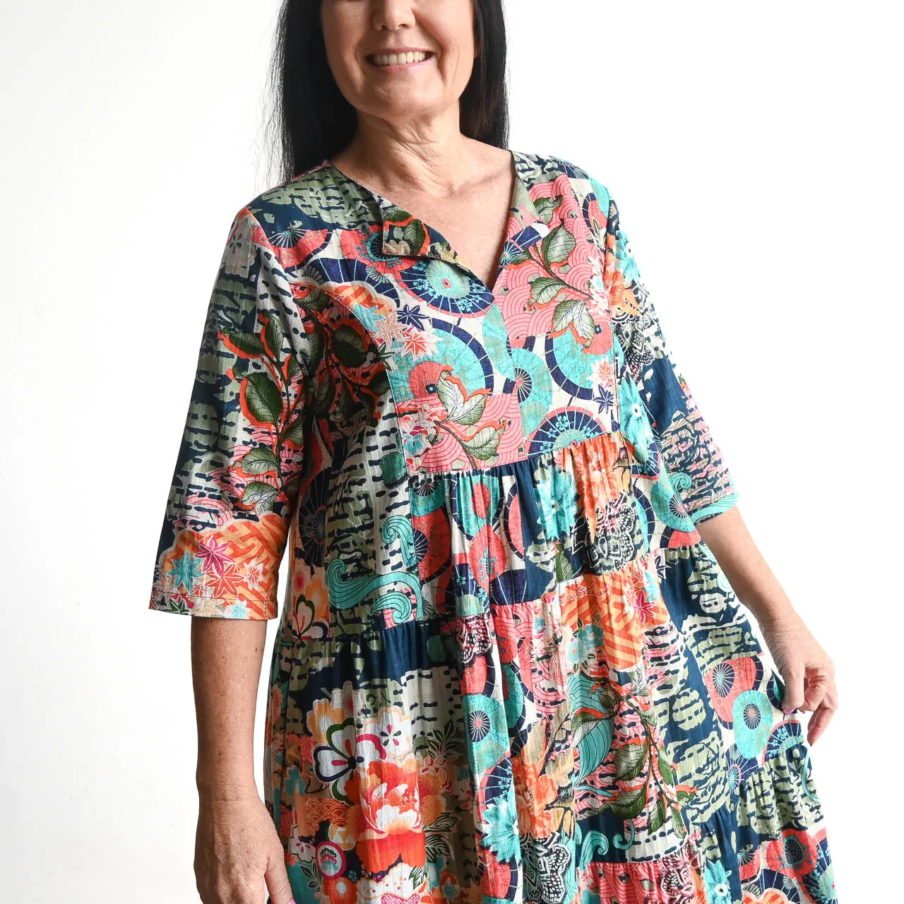 Notch Neck Midi Dress by Orientique Australia - Yakushima - 40094