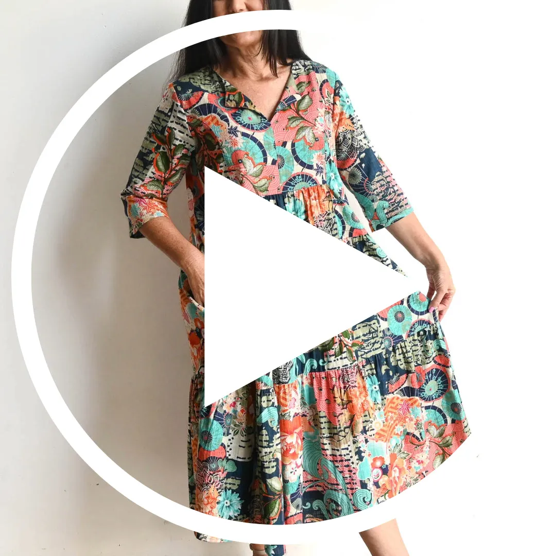 Notch Neck Midi Dress by Orientique Australia - Yakushima - 40094