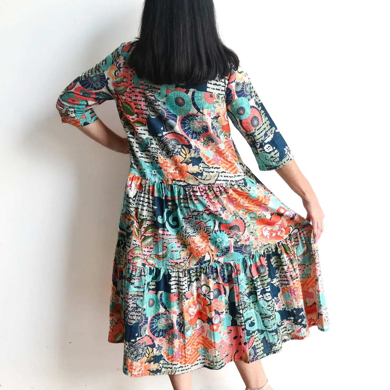 Notch Neck Midi Dress by Orientique Australia - Yakushima - 40094