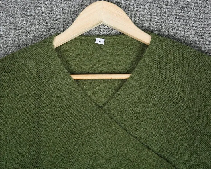 Olive Plunging V-Neck Sexy Sweater