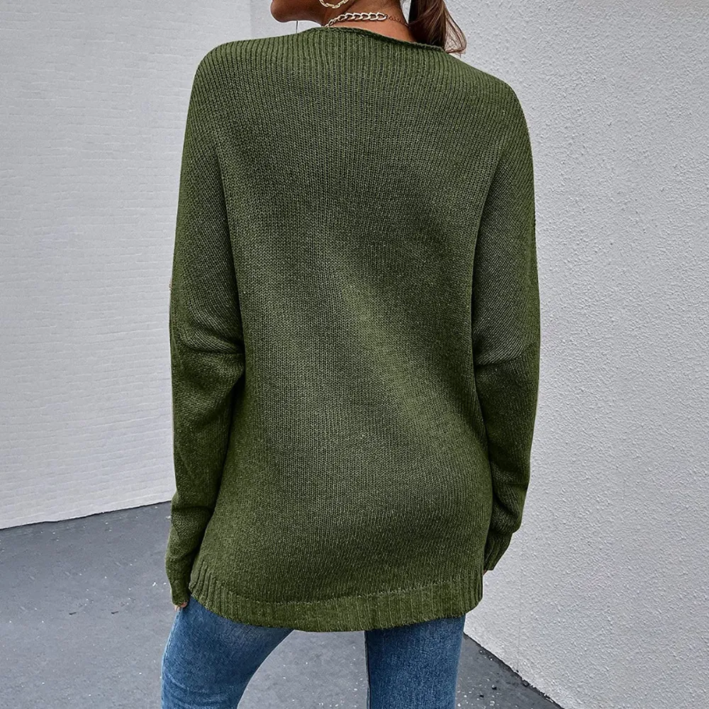 Olive Plunging V-Neck Sexy Sweater