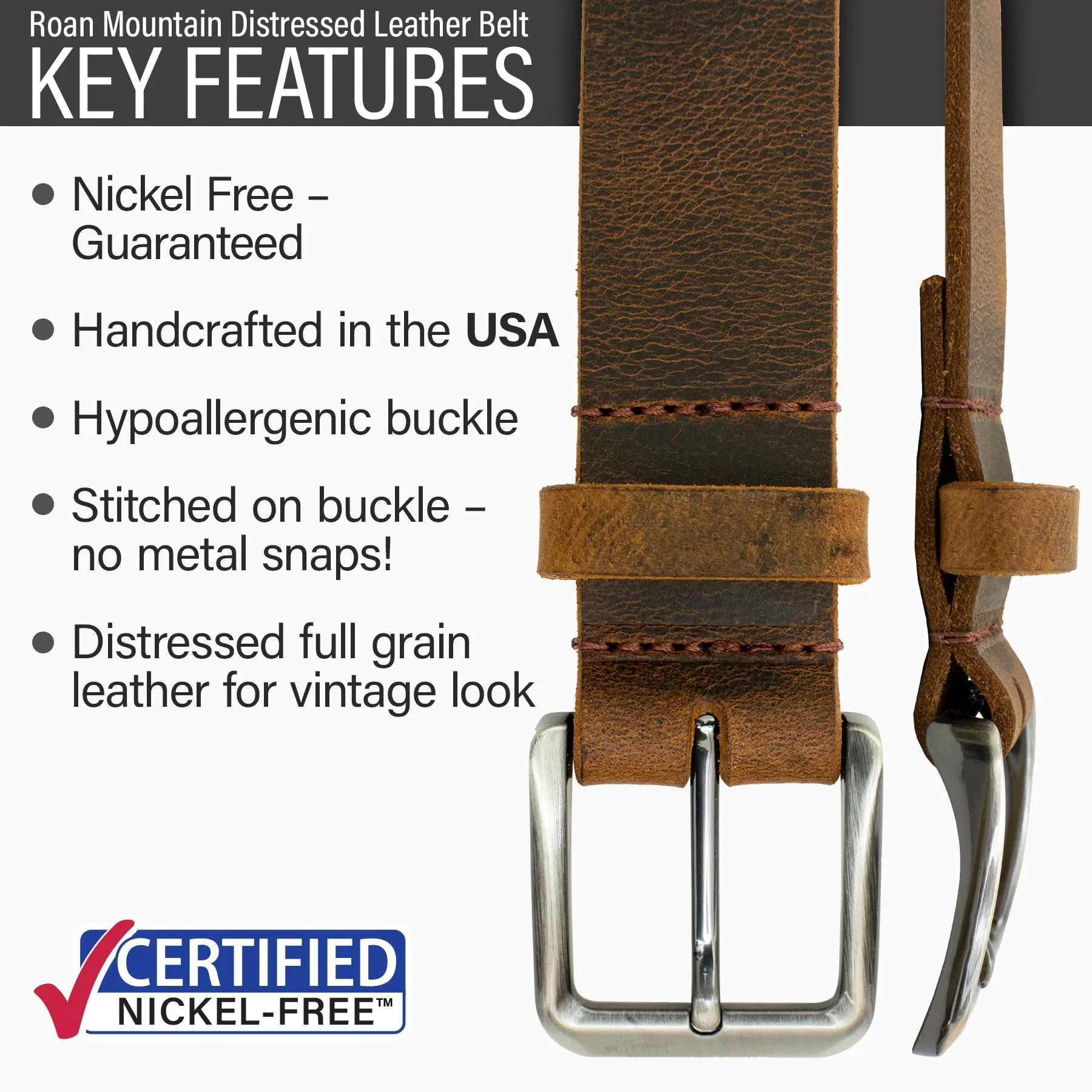 Roan Mountain Distressed Leather Belt by Nickel Smart®
