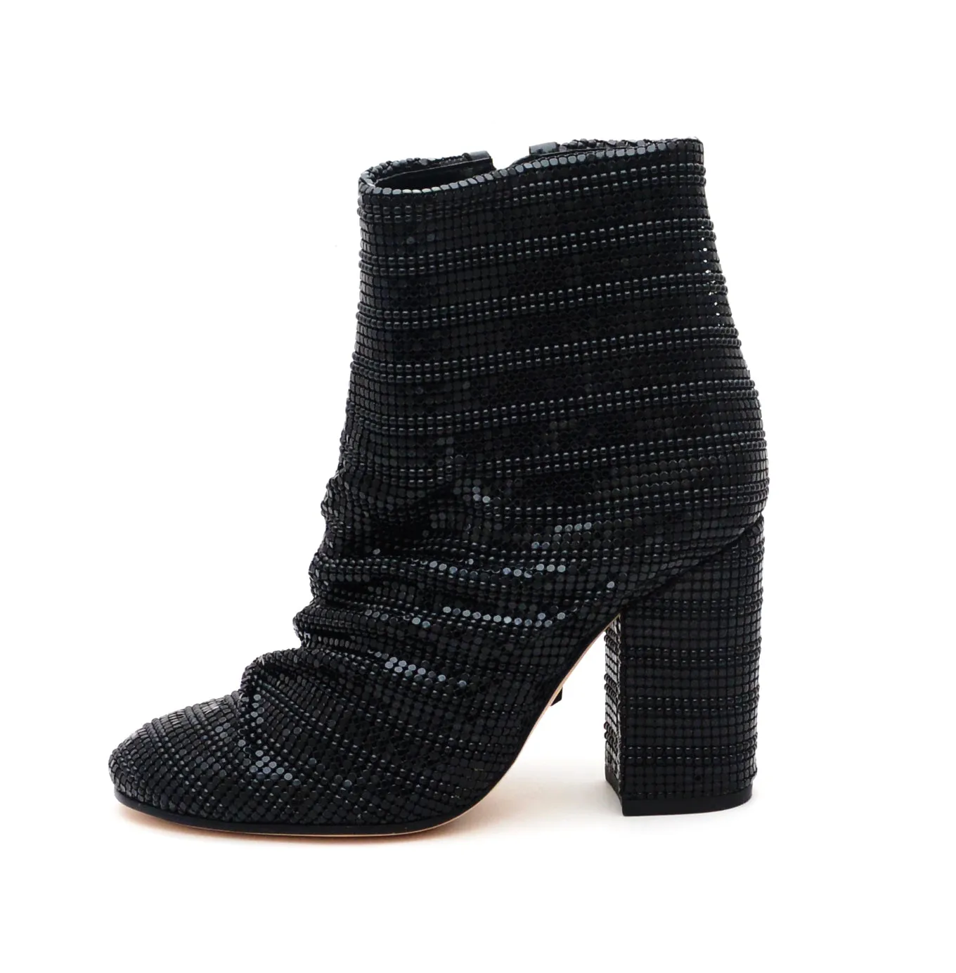 Schutz Women's Taise Black Slouchy Metallic Chains Edgy Block Heel Ankle Booties